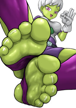 absurdres barefoot cheelai dragon_ball feet foot_focus highres ok_sign soles yamamoto