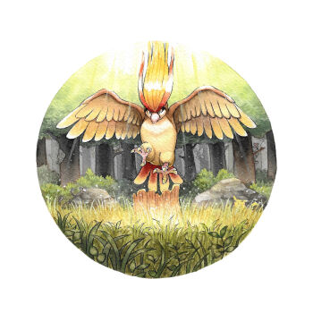 Rule 34 | absurdres, bird, butterfree, caterpie, flying, forest, gen 1 pokemon, grass, highres, kakuna, metapod, nature, nintendo, no humans, oliver hamlin, painting (medium), pidgeot, pikachu, pokemon, pokemon (creature), rattata, rock, simple background, solo, traditional media, tree, viridian forest, watercolor (medium), weedle, white background