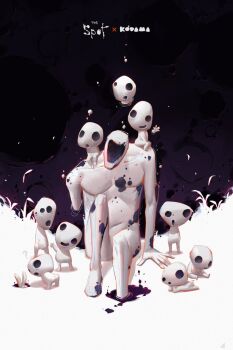 1boy broad_shoulders character_name colored_skin commentary creature english_commentary faceless highres ink kodama marvel patrick_ganas pectorals spider-man:_across_the_spider-verse spider-man_(series) spider-verse studio_ghibli trait_connection white_skin