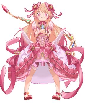 1girl absurdres blonde_hair chaos_marie_(grimms_notes) closed_mouth ekaki_kari full_body grimms_notes highres looking_at_viewer simple_background smile solo white_background