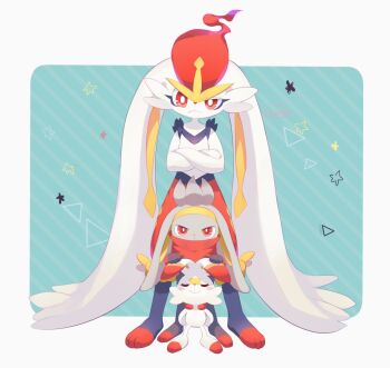 blush_stickers bright_pupils cinderace closed_mouth commentary_request crossed_arms evolutionary_line frown furry gen_8_pokemon izobe looking_at_viewer nintendo pokemon pokemon_(creature) raboot red_eyes scorbunny smile standing toes white_fur white_pupils