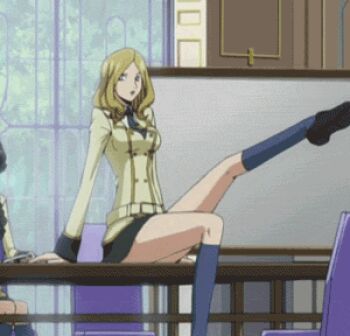 animated animated_gif blonde_hair code_geass long_legs lowres milly_ashford miniskirt school_uniform skirt