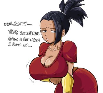 1girl black_hair breasts dark-skinned_female dark_skin dragon_ball dragon_ball_super earrings hair_ornament highres jewelry kale_(dragon_ball) large_breasts nipples pseudocel solo