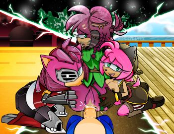 1boy 3girls amy_rose anal black_rose_(sonic_prime) green_eyes highres multiple_girls nipples penis rusty_rose sex sonic_(series) sonic_the_hedgehog thorn_rose