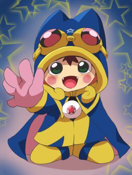 Rule 34 | 1boy, brown hair, dagasi, fangs, gloves, green eyes, solo, star (symbol)