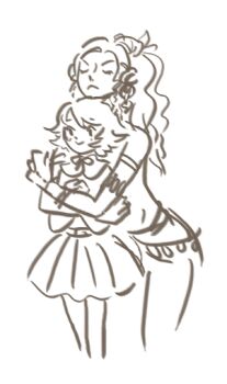 1boy 1girl closed_eyes closed_mouth collared_shirt commentary cropped_legs crossdressing crossdressing_(mtf) crossover danganronpa:_trigger_happy_havoc danganronpa_(series) english_commentary eyelashes fujisaki_chihiro greyscale hug hug_from_behind kyokugen_dasshutsu kyokugen_dasshutsu:_9_jikan_9_nin_9_no_tobira long_hair monochrome neck_ribbon ribbon shirt short_hair simple_background sketch skirt smile tinsil trap v-shaped_eyebrows white_background yashiro_(kyokugen_dasshutsu)