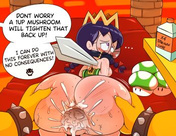 1boy 1girl 1up absurdres after_anal aftersex anal ass black_hair bowser breast_press breasts cum cum_in_ass english_text fairy fairy_queen_(kirby) fairy_wings glasses grabbing_another&#039;s_ass grabbing_from_behind groping highres huge_ass kirby_(series) kirby_64 large_penis mario_(series) nintendo penis pov purple_eyes rape ripple_star_queen rolling_eyes sex sex_from_behind small_breasts spakka5 speech_bubble super_smash_bros. top-down_bottom-up twintails veins veiny_penis wings