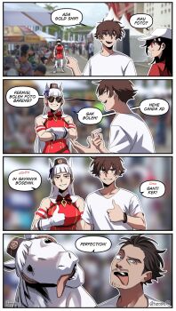 animal_ears crossed_arms gold_ship_(umamusume) harashu_(harashu96) highres horse horse_ears horse_girl indonesian_text sunglasses thumbs_up tongue tongue_out umamusume white_hair