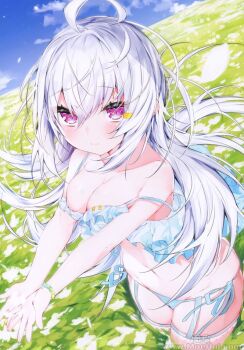 Rule 34 | 1girl, breast hold, breasts, cameltoe, character request, groin, kamioka shun'ya, lingerie, no bra, panties, shiori (kamioka shun'ya), string panties, tagme, thighhighs, underwear