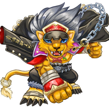 Rule 34 | 1boy, bancholeomon, belt, blue eyes, digimon, digimon (creature), highres, male focus, solo, tail