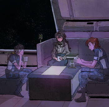 commander_shepard commander_shepard_(female) couch cup flashback highres holding holding_cup lamp mass_effect_(series) space ssv-akinarii star_(sky) table tumblr