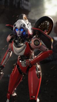 1girl 3d absurdres arcee blue_eyes breasts helmet highres humanoid_robot mechabare medium_breasts panties pink_lips red_panties robot solo thighs transformers transformers:_rise_of_the_beasts transformers_(live_action) underwear worup_2022