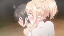 1boy 2girls age_difference animated anime_screenshot ass bath bathing behin behind_another bench blush bouncing_breasts breasts censored closed_eyes completely_nude congratulations crotch_grab cum ear_licking ejaculation elf embarrassed erection erection_under_towel flustered gasp hand_on_chest handjob highres kissing_cheek kneeling knees_together_feet_apart licking looking_at_another looking_at_penis mixed-sex_bathing moaning multiple_girls navel nipples nude older_female_and_younger_male one_shota_one orgasm penis_grab pointy_ears reach-around shared_bathing shota sitting size_difference sound steam tagme talking towel towel_around_waist trembling twitching video