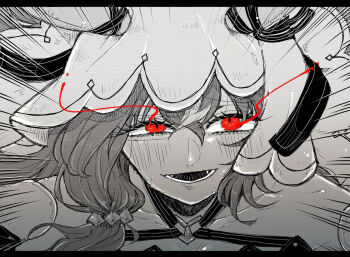 1girl animal_ears bare_shoulders bow collarbone ear_ribbon eye_trail hair_between_eyes hair_over_shoulder halterneck light_trail long_hair multicolored_hair open_mouth red_eyes rinren_(chun8chun8chun) smile solo spot_color still_in_love_(umamusume) sweat umamusume veil