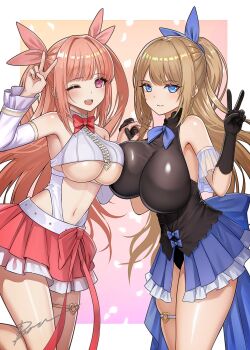 2girls blonde_hair breasts huge_breasts long_hair multiple_girls pink_hair