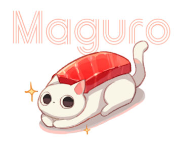 animal_focus cat commentary food food_name in_food no_humans original simple_background sparkle sushi suzaku_(zaku6584) white_background