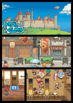 5boys 6+girls aircraft airship alcohol aqua_hair bakery banner beer beer_mug black_hair blonde_hair blue_sky brown_hair building bush candlestand castle cloud cumulonimbus_cloud cup door fake_screenshot fantasy green_hair hood lamppost mug multiple_boys multiple_girls original pink_hair pixel_art pointy_ears railing shop sign sitting sky stairs standing stool storefront table tavern topknot tower tree umbrella yumura_kino