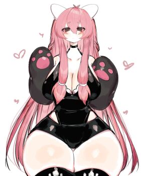 animal_ears animal_hands bear_ears bewear blush breasts brown_eyes choker cleavage fake_animal_ears gen_7_pokemon gloves large_breasts long_hair looking_at_viewer nintendo paw_gloves pink_hair pokemon pokemon_(creature) sideboob thick_thighs thighhighs thighs usa37107692 very_long_hair wide_hips zettai_ryouiki