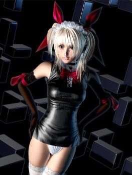 1girl 3d black_eyes blonde_hair bow bowtie choker elbow_gloves female_focus gloves hairband hands_on_own_hips incise_soul m-rs maid panties ribbon rukia_(incise_soul) shiny_clothes short_twintails solo thighhighs twintails underwear white_panties white_thighhighs