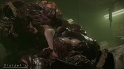 1boy 1girl 3d animated anus ass ass_focus bad_end bestiality blue_eyes bottomless breasts brown_hair claire_redfield creature_inside cum cum_in_mouth cum_on_ass cum_on_body cum_through defeat ejaculation facial fellatio forced giving_birth highres interspecies interspecies_impregnation long_hair moaning monster monster_birth no_panties no_pants oral partially_submerged pixiewillow ponytail pumping rape resident_evil resident_evil_2 resident_evil_2_(remake) restrained sewer sex sex_slave sinthetic slave sound tank_top tentacle_sex tentacles uncensored vaginal video vomiting_cum wading water