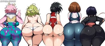 5girls absurdres ashido_mina ass backboob blonde_hair bodysuit boku_no_hero_academia breasts butt_crack colored_skin curvy female_focus from_behind grabbing_own_ass hagakure_toru hands_on_own_hips highres huge_ass hyperrxgue jiro_kyoka large_breasts leotard long_hair multiple_girls panties pink_hair pink_skin short_hair skin_tight thick_thighs thighs topless_female underwear uraraka_ochako v wide_hips yaoyorozu_momo