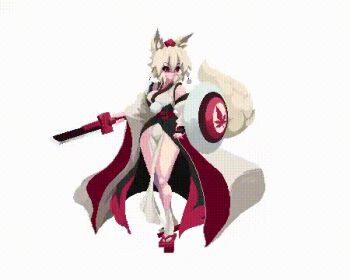 1girl animal_ears animated animated_gif detached_sleeves falling_leaves floating_clothes full_body geta hair_between_eyes hat holding holding_shield holding_sword holding_weapon inubashiri_momiji kourindou_tengu_costume leaf looking_to_the_side lowres maple_leaf mmmmatimmmmati pixel_art pom_pom_(clothes) red_eyes red_footwear red_hat shield simple_background solo standing sword tail tengu-geta tokin_hat touhou weapon white_background white_hair white_legwear wide_sleeves wolf_ears wolf_tail