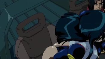 00s 1girl animated anime_screenshot ass ass_focus audible_speech blue_hair bodysuit bouncing_breasts breasts climbing close-up curvy embarrassed english_audio female_focus from_behind fujimura_shizuru garter_straps grappling_hook highleg highleg_leotard huge_ass impossible_clothes large_breasts leotard long_hair looking_at_viewer looking_back mecha night outdoors pilot robot shinkon_gattai_godannar!! shiny_skin sitting solo sound tagme thighhighs thong_leotard video