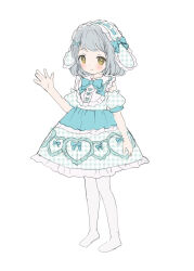 Rule 34 | 1girl, absurdres, animal ears, blue bow, blue dress, blue hairband, blush, bow, brown eyes, chitosezaka suzu, closed mouth, commentary request, dress, fake animal ears, frilled dress, frills, full body, grey hair, hair ornament, hairband, hand up, highres, lolita fashion, looking at viewer, no shoes, original, pantyhose, plaid, plaid dress, plaid hairband, plaid sleeves, puffy short sleeves, puffy sleeves, rabbit ears, ribbon-trimmed hairband, short sleeves, simple background, sleeveless, sleeveless dress, smile, solo, standing, sweet lolita, white background, white pantyhose, x hair ornament
