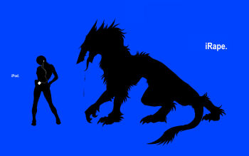 apple_inc. blue_background claws dancing mp3_player drooling earphones fangs full_body furry gender_request imminent_rape ipod ipod_ad limited_palette open_mouth parody rain_silves saliva sergal silhouette simple_background standing tail tongue trancy_mick