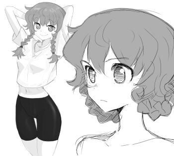 1girl amane_suzuha bike_shorts highres monochrome optaku science_adventure shorts smile steins;gate tagme