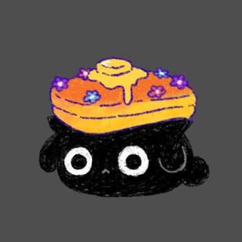 :&lt; animal_focus closed_mouth flower food fusion grey_background lowres omori pancake pancake_bunny_(omori) pancake_stack rabbit simple_background stranger_(omori) sun_iiinu white_eyes