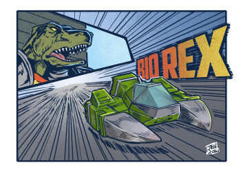 1boy action aircraft armor artist_name big_fang bio_rex border character_name close-up dinosaur f-zero f-zero_gx f-zero_x flying_car highres hover_vehicle jrcomicart male_focus motion_lines nintendo open_mouth pauldrons race_vehicle science_fiction sharp_teeth shoulder_armor solo speed_lines teeth vehicle_focus white_border yellow_eyes