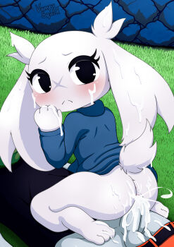 absurdres animal_hands black_eyes blue_sweater cave cowgirl_position cum cum_in_pussy cum_on_body cumdrip doukutsu_monogatari excessive_cum facial feet female_focus furry furry_female girl_on_top highres mimiga no_panties no_pants outdoors penis quote_(cave_story) rabbit rabbit_ears rabbit_girl rabbit_tail robot robot_boy robot_on_anthro robot_on_female robot_on_furry robot_penis sex straddling sue_sakamoto sweater vampy_squid