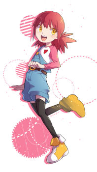 belt child digimon digimon_xros_wars hair_ornament hairclip happy hinomoto_akari long_hair moch_ka_game red_hair smile twintails yellow_eyes