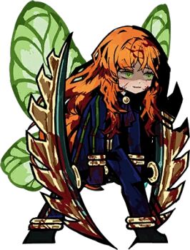 Rule 34 | armor, blades, blood, bow, elbow blade, freckles, green eyes, hair bow, insect wings, moth wings, orange hair, pixel art, vivian james, wings