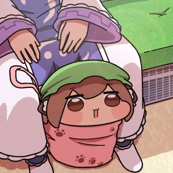 Rule 34 | 2girls, blue tabard, brown eyes, brown hair, dress, highres, long sleeves, medium hair, multiple girls, paw print, sitting, solo focus, tabard, touhou, white dress, wide sleeves, y75zei, yakumo ran