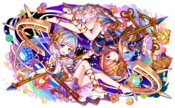 2girls adapted_costume alternate_costume anime_coloring anklet aqua_bow aqua_eyes aqua_hair armpit_crease artist_request bare_shoulders barefoot black_ribbon blonde_hair blue_collar blue_dress blue_outline blue_sleeves bow breasts cleavage closed_mouth collar colored_tips crash_fever cross-laced_clothes cross-laced_dress cross-laced_legwear detached_collar detached_sleeves dress dress_bow frilled_sleeves frills full_body galilei_(crash_fever) galileo_(crash_fever) game_cg gears gold_anklet gold_trim gradient_clothes gradient_dress gradient_hair green_outline hair_bow hair_ornament heterochromia high-low_dress holding_hands jewelry layered_sleeves light_blush light_brown_hair long_hair long_sidelocks long_sleeves looking_at_viewer mandarin_collar medium_breasts multicolored_hair multiple_girls neck_ribbon number_print numbered octagram official_alternate_costume official_art open_mouth outline oversized_object petticoat planet print_dress print_sleeves rainbow red_outline ribbon short_dress short_hair short_hair_with_long_locks side_ponytail sidelocks single_bare_leg skinny sleeve_ribbon space sparkle square square_print staff star_(sky) star_(symbol) star_ornament star_print tachi-e teeth telescope thighhighs third-party_source toenails toes transparent_background two-sided_collar two-tone_hair upper_teeth_only upside-down very_long_hair white_collar white_dress white_hair white_outline white_ribbon white_sleeves wide_sleeves yellow_bow yellow_eyes yellow_outline yellow_ribbon zettai_ryouiki