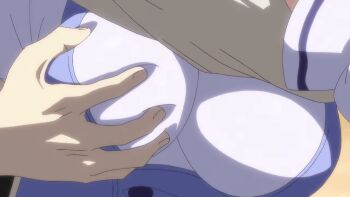 1girl animated animated_gif blush breast_focus breasts breasts_out closed_eyes grabbing_another&#039;s_breast groping groping_breast hair_ribbon headlock inverted_nipples large_breasts nipples open_mouth purple_hair ribbon school_uniform seikon_no_qwaser tagme torn_clothes uno_makoto yamanobe_tomo