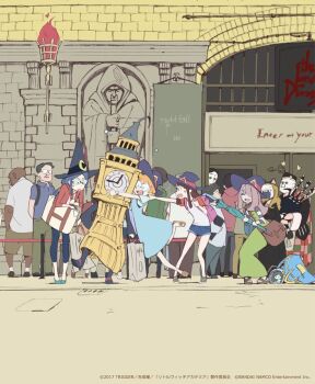 alternate_costume animal_ears backpack bag bagpipes banner blue_dress brown_hair bucket cat_ears closed_eyes cosplay crowd dress glomp handbag hug instrument kagari_atsuko kilt little_witch_academia little_witch_academia:_chamber_of_time long_hair looking_down lotte_jansson multiple_boys multiple_girls official_alternate_costume official_art orange_hair pink_hair queue sandals shopping_bag short_hair shorts sucy_manbavaran sweatdrop torch tote_bag trigger_(company) two-tone_shirt umbrella ursula_callistis will-o'-wisp_(little_witch_academia) yoshigaki_yuusuke
