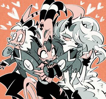 2boys 2girls animal_ears blitzo_(helluva_boss) colored_skin demon_boy demon_girl demon_horns demon_tail dog_ears dog_girl dog_tail furry furry_female hellaverse helluva_boss highres horns loona_(helluva_boss) millie_(helluva_boss) moxxie_(helluva_boss) multiple_boys multiple_girls red_skin tail yasutak1192