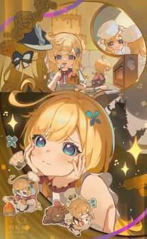 2girls absurdres ahoge blonde_hair blue_eyes cake chef_hat escoffier_(genshin_impact) food genshin_impact hat highres layer_cake long_hair multiple_girls navia_(genshin_impact) nico_(nicorkgk) oven oven_mitts tail