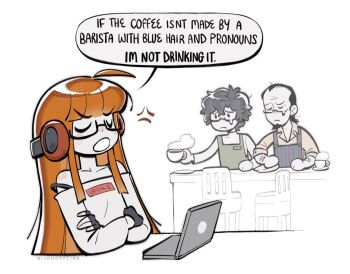 Rule 34 | 1girl, 2boys, ahoge, amamiya ren, anger vein, antenna hair, apron, bijouoffline, black-framed eyewear, black gloves, black hair, blunt bangs, bra strap, brown hair, closed eyes, closed mouth, commentary, computer, cup, english text, fingerless gloves, frown, glasses, gloves, green apron, hair between eyes, headphones, laptop, long hair, long sleeves, multiple boys, off-shoulder shirt, off shoulder, open mouth, persona, persona 5, persona 5 the royal, plate, rectangular eyewear, sad, sakura futaba, sakura soujirou, semi-rimless eyewear, shirt, short hair, simple background, speech bubble, teacup, under-rim eyewear, white background, white shirt