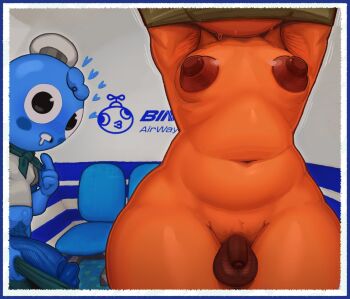 2boys blue_fur dark_nipples large_penis_humiliation multiple_boys nipples orange_fur peak_(game) penis picturd small_penis testicles trap undressing veins veiny_penis