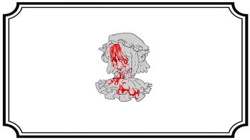 blood button_eyes buttons character_doll collar commentary dated_commentary doll dress frilled_collar frilled_dress frills hat highres horns kemonomimi_mode long_hair maribel_hearn mob_cap oriharareimu partially_colored red_ribbon ribbon sheep_horns touhou white_background x_mouth