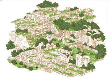 Rule 34 | abandoned, building, city, commentary request, dilapidated, gradient hair, multicolored hair, no humans, original, overgrown, post-apocalypse, road, ruins, scenery, stairs, street, tokyogenso, tree, white background