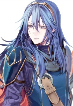 1girl armor blue_eyes blue_hair cape commentary_request fire_emblem fire_emblem_awakening hair_between_eyes highres looking_at_viewer lucina_(fire_emblem) nintendo pauldrons red_cape ribbed_sweater shoulder_armor simple_background solo sweater tiara tsujii_luki turtleneck turtleneck_sweater white_background