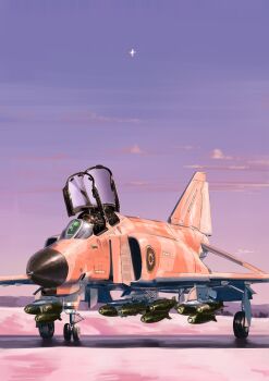 Rule 34 | 1boy, absurdres, aircraft, airplane, bomb, canopy (aircraft), cloud, commentary request, commission, explosive, f-4 phantom ii, fighter jet, helmet, highres, kudryavka trop, landing gear, military vehicle, outdoors, pilot, pilot helmet, project wingman, roundel, vehicle focus