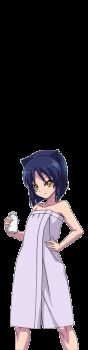 1girl akaga_hirotaka animal_ears animated animated_gif aq_interactive arcana_heart backpack bag bare_legs blue_hair breasts brown_eyes daidouji_kira drinking female_focus hand_on_own_hip happy looking_at_viewer milk naked_towel official_art randoseru shiny_skin short_hair small_breasts smile solo standing towel