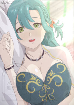 1girl absurdres blue_hair breasts chloe_(fire_emblem) cleavage fire_emblem fire_emblem_engage green_eyes highres large_breasts nintendo solo tak0baka