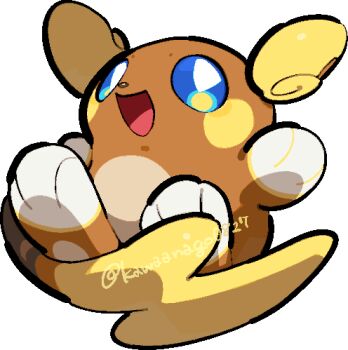 alolan_form alolan_raichu chibi chibi_only commentary_request full_body gen_7_pokemon kawaanago lowres nintendo no_humans open_mouth pokemon pokemon_(creature) pokemon_focus smile solo transparent_background twitter_username